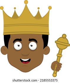 Vector illustration of the face of a cartoon king with crown and scepter in hand