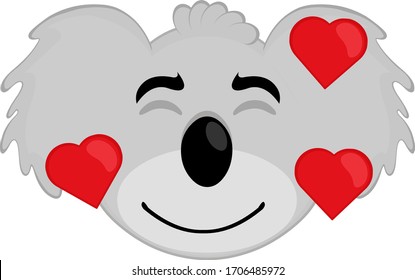 Vector illustration of the face of a cartoon koala in love