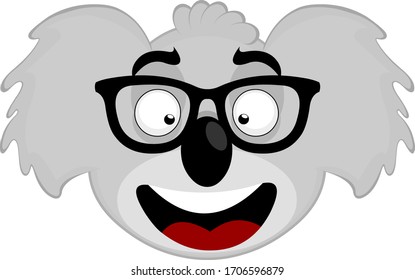 Vector illustration of the face of a cartoon koala with glasses