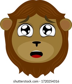 Vector illustration of the face of a cartoon lion with his surprised eyes
