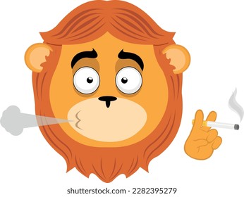 vector illustration face of a cartoon lion smoking a cigarette