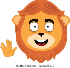 vector illustration face of a cartoon lion with a cheerful expression, doing the classic vulcan salute with his hand
