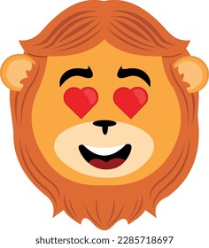 vector illustration face of a cartoon lion in love with heart shaped eyes