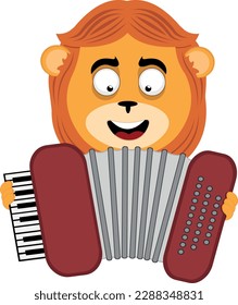 vector illustration face of a cartoon lion animal playing musical instrument accordion