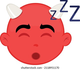 Vector illustration of the face of a cartoon little devil sleeping