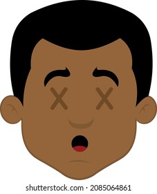 Ilustración vectorial de la cara de un caricaturista con cruces en los ojos, en el concepto de un muerto