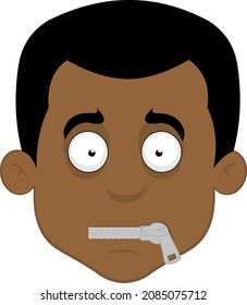 Vector illustration of the face of a cartoon man with a zipper in the concept of silence or shut up