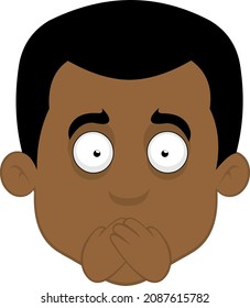 Vector illustration of the face of a cartoon man covering his mouth with his hands in the concept of making silence