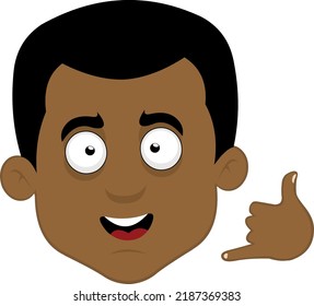 Vector illustration of the face of a cartoon man making a call me on the phone gesture with his hand