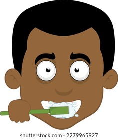 vector illustration face of a cartoon man brushing his teeth with a toothbrush