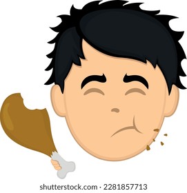 vector illustration face of a cartoon man eating a chicken leg