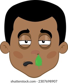 vector illustration face of cartoon man cold with a mucus falling from his nose