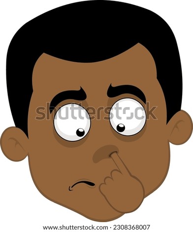 vector illustration face of a cartoon man picking his nose