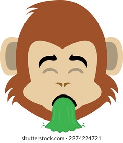 ilustración vectorial cara de un mono de dibujos animados vómitos