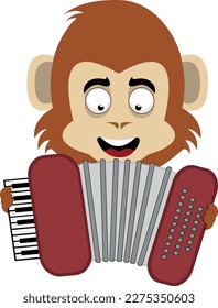 vector illustration face of a cartoon monkey playing musical instrument accordion