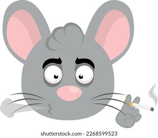 ilustración vectorial cara de un ratón de dibujos animados fumando un cigarrillo
