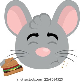 vector illustration face of a cartoon mouse eating a hamburger