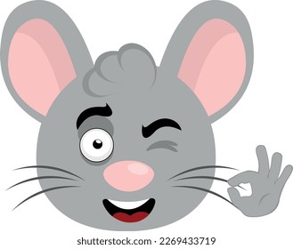 vector illustration face of a cartoon mouse winking and making an ok or perfect gesture with his hand