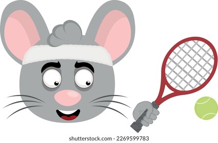 Vektorgrafik einer Cartoon-Maus mit Tennisschläger und Ball