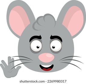 vector illustration face of a cartoon mouse with a happy expression and doing the classic vulcan salute with his hand