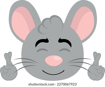 ilustración vectorial cara de un ratón de dibujos animados cruzando sus dedos, haciendo un deseo o buena suerte