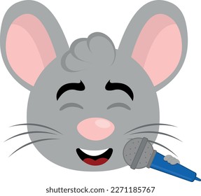 vector illustration face of a cartoon mouse singing with a microphone in hand