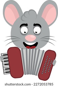 vector illustration face of a cartoon mouse playing the instrument musical accordion