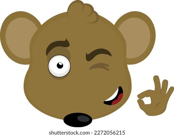 vector illustration face of a cartoon mouse winking and making an ok or perfect gesture with his hand
