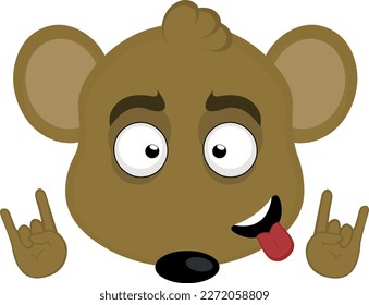 vector illustration face of a cartoon mouse with his tongue out and his hands making the classic heavy metal gesture