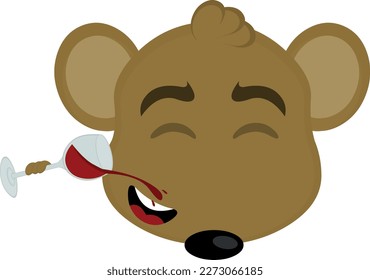 vector illustration face of a cartoon mouse drinking a glass of wine