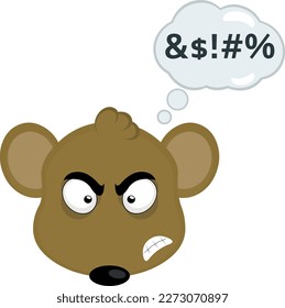 vector illustration face of a cartoon mouse with an angry expression with a thought cloud with an insult text