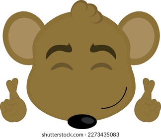 vector illustration face of a cartoon mouse crossing his fingers, making a wish or good luck