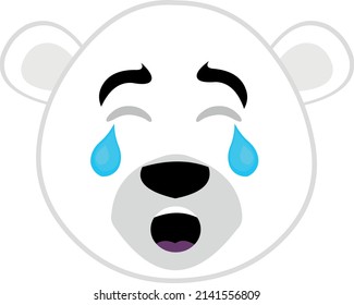 Vector illustration of the face of a cartoon panda bear with a sad expression, crying and tears falling from his eyes