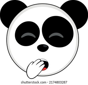 Vector illustration of the face of a cartoon panda bear yawning, covering his mouth with his hand