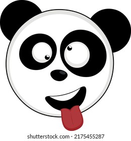 Vector illustration of the face of a cartoon panda bear with a crazy expression