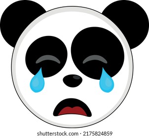 Vector illustration of the face of a cartoon panda bear with a sad and crying expression