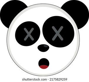 Vektorgrafik des Gesichts eines Cartoon Panda Bären mit Kreuzen in den Augen in Konzept der toten Tier