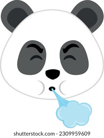 vector illustration face of a cartoon panda bear blowing air