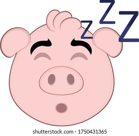 Vector illustration of the face of a cartoon pig sleeping