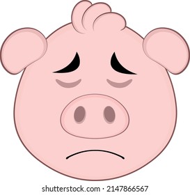 Vector illustration of the face of a cartoon pig with a sad and sorry expression