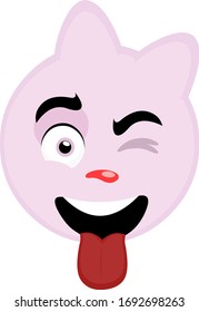 Vector illustration of the face of a cartoon pink cat, winking