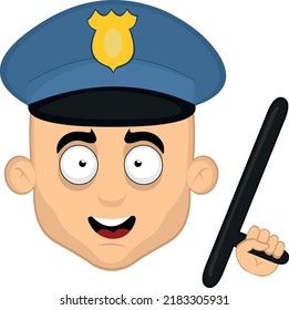 Vector illustration of the face of a cartoon policeman with a blackjack in his hand