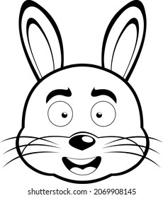 Vector illustration of the face of a cartoon rabbit drawn in black and white