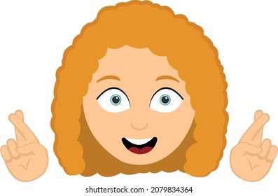 Imagen vectorial de la cara de una mujer de cabello rojo que cruza sus dedos