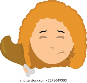 ilustración vectorial de una mujer pelirroja que come una pierna de pollo