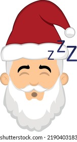 Vector illustration of the face of a cartoon santa claus sleeping