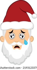 Imagen vectorial de la cara de una caricatura de Santa Claus con una expresión triste, llorando y una lágrima en uno de sus ojos
