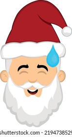 Vector illustration of the face of a cartoon santa claus with an expression of shame and a drop of sweat on his head