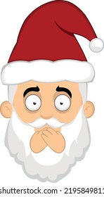 Vektorgrafik des Gesichts eines Cartoon Santa Claus, der seinen Mund mit den Händen bedeckt