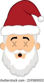 Vector illustration of the face of a cartoon santa claus with crosses in the eyes